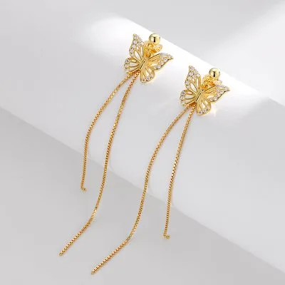 Bông Tai Bạc Nữ đính đá CZ Dạng Dây Dài Hình Chú Bướm Cameron LILI 090663 2