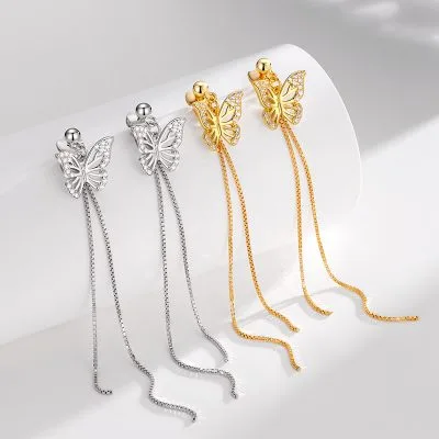 Bông Tai Bạc Nữ đính đá CZ Dạng Dây Dài Hình Chú Bướm Cameron LILI 090663 5
