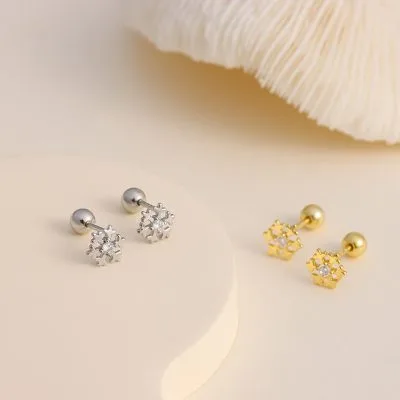 Bông Tai Bạc Nữ đính đá CZ Hình Bông Tuyết Dylan LILI 090907 1