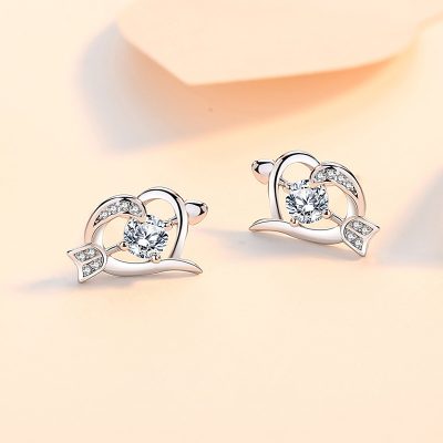 Bông Tai Bạc Nữ đính đá CZ Hình Mũi Tên Tình Yêu Hanna LILI 091189 1