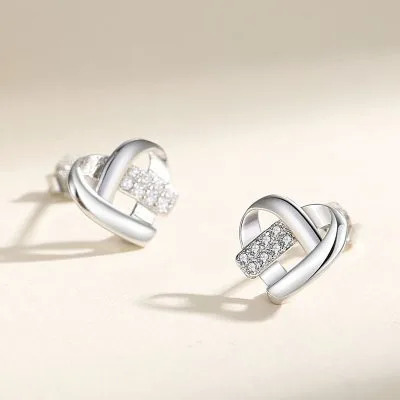 Bông Tai Bạc Nữ đính đá CZ Hình Trái Tim Cách điệu Maxine LILI 092508 1
