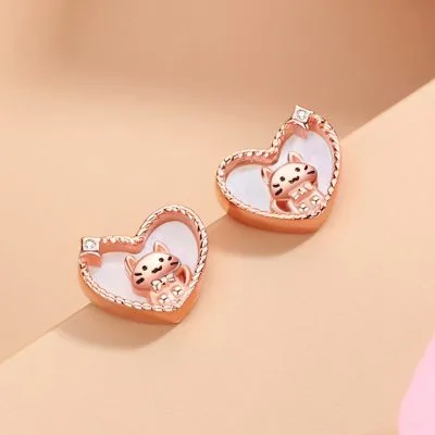 Bông Tai Bạc Nữ đính đá CZ Mèo Tình Yêu Delaney LILI 092207 5