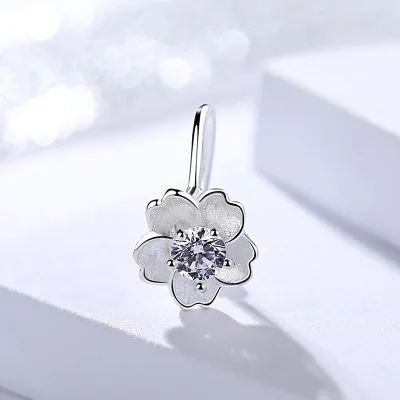 Bông Tai Bạc Nữ Giả Kẹp đính đá CZ Bông Hoa Anh đào Emerie LILI 091211 2
