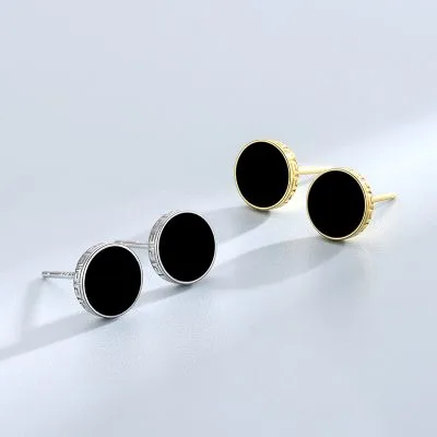 Bông Tai Bạc Nữ Tròn Họa Tiết Nổi đính đá Onyx Final LILI 090690 1