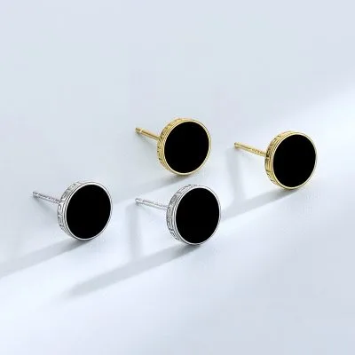 Bông Tai Bạc Nữ Tròn Họa Tiết Nổi đính đá Onyx Final LILI 090690 5