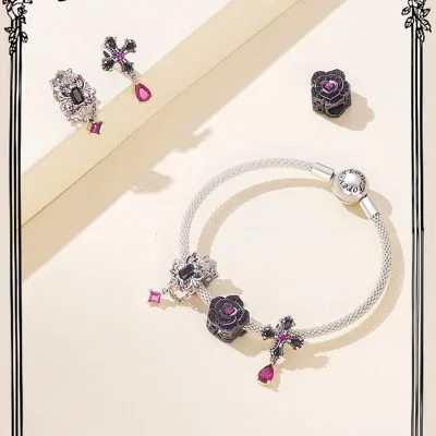 Hạt Charm Bạc Nữ đính đá CZ Black Magnolia LILI 089069 10
