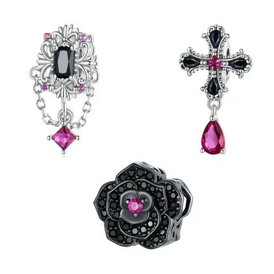 Hạt Charm Bạc Nữ đính đá CZ Black Magnolia LILI 089069 9