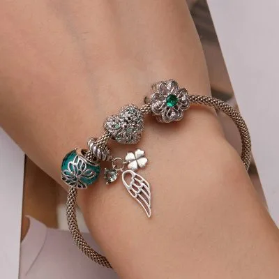 Hạt Charm Bạc Nữ đính đá CZ Cỏ 4 Lá May Mắn Daleyza LILI 088590 2