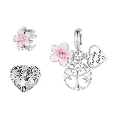 Hạt Charm Bạc Nữ đính đá CZ Hình Bông Hoa Anh đào Jany LILI 089626 4