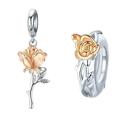 Hạt Charm Bạc Nữ đính đá CZ Hình Bông Hoa Hồng LILI 088985 8