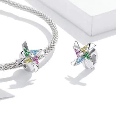 Hạt Charm Bạc Nữ đính đá CZ Hình Chong Chóng Lena LILI 089434 2