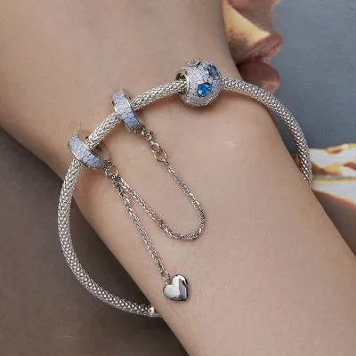 Hạt Charm Bạc Nữ đính đá CZ Hình Chuỗi Dây Trái Tim Melanie LILI 088927 2