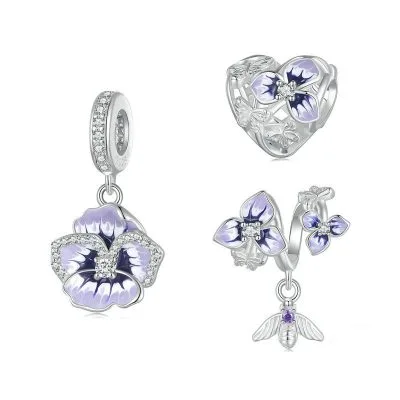 Hạt Charm Bạc Nữ đính đá CZ Hình Hoa Pansy Tím Aliyah LILI 086982 1