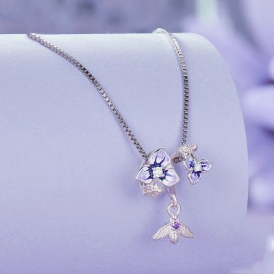 Hạt Charm Bạc Nữ đính đá CZ Hình Hoa Pansy Tím Aliyah LILI 086982 5