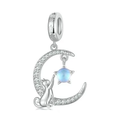 Hạt Charm Bạc Nữ đính đá CZ Hình Mèo Mặt Trăng Elliana LILI 088935 1