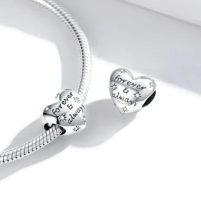 Hạt Charm Bạc Nữ đính đá CZ Hình Trái Tim Forever And Always LILI 089454 2