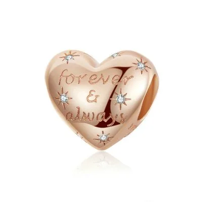 Hạt Charm Bạc Nữ đính đá CZ Hình Trái Tim Forever And Always LILI 089454 5