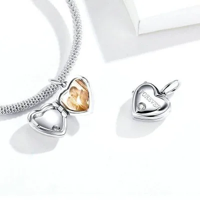 Hạt Charm Bạc Nữ đính đá CZ Hình Trái Tim đóng Mở Gắn ảnh Kendall LILI 089659 2