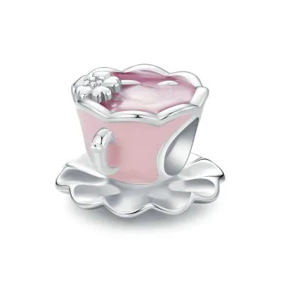 Hạt Charm Bạc Nữ Hình Tách Trà Hồng Kylie LILI 089220 1