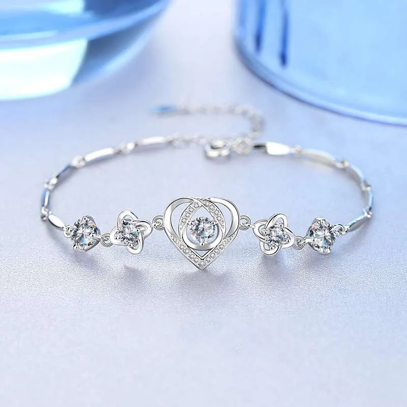 Lắc Tay Bạc Nữ đính đá CZ Trái Tim Cách điệu Jazmine LILI 062161 20