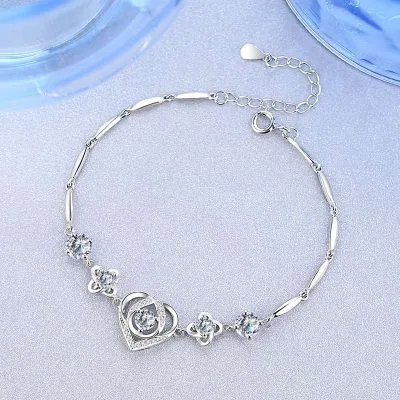 Lắc Tay Bạc Nữ đính đá CZ Trái Tim Cách điệu Jazmine LILI 062161 21