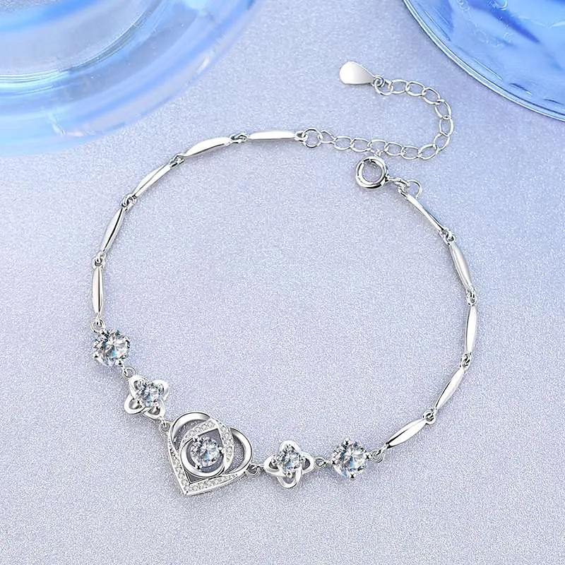 Lắc Tay Bạc Nữ đính đá CZ Trái Tim Cách điệu Jazmine LILI 062161 21