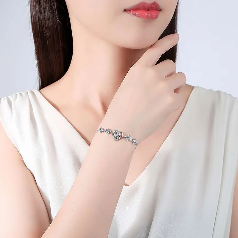 Lắc Tay Bạc Nữ đính đá CZ Trái Tim Cách điệu Jazmine LILI 062161 22