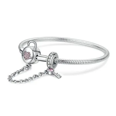 Vòng Pandora Bạc Nữ đính đá CZ Hình Khóa Trái Tim Joanna LILI 089786 1