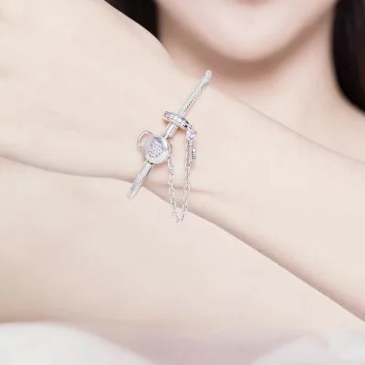 Vòng Pandora Bạc Nữ đính đá CZ Hình Khóa Trái Tim Joanna LILI 089786 2
