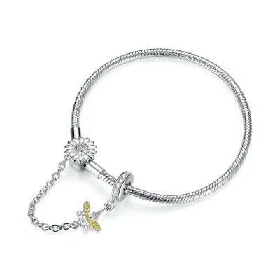 Vòng Pandora Bạc Nữ đính đá CZ Hình Ong Nhỏ Hoa Cúc Alivia LILI 089774 1