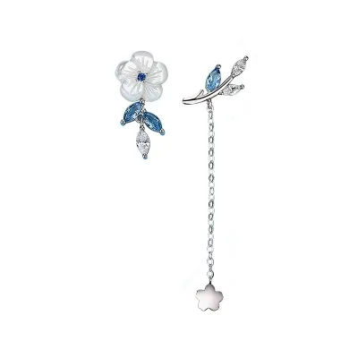 Bông Tai Bạc Nữ Bất đối Xứng đính đá CZ Hoa Và Lá Elle LILI 100201 3