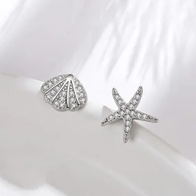 Bông Tai Bạc Nữ Bất đối Xứng đính đá CZ Sao Biển Và Vỏ Sò Ruth LILI 099948 5