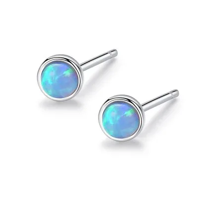 Bông Tai Bạc Nữ Cỡ Nhỏ đính đá Opal Tròn Rory LILI 100256 1
