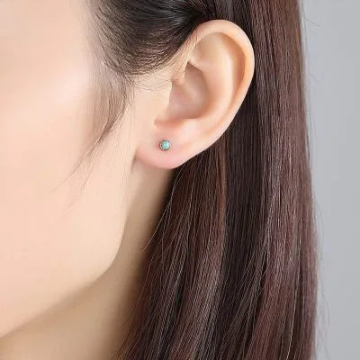 Bông Tai Bạc Nữ Cỡ Nhỏ đính đá Opal Tròn Rory LILI 100256 2