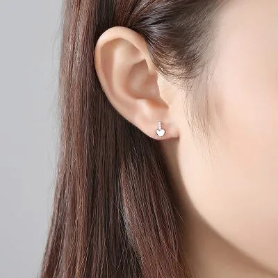 Bông Tai Bạc Nữ Cỡ Nhỏ Mini đính đá CZ Hình Trái Tim Jada LILI 100473 2