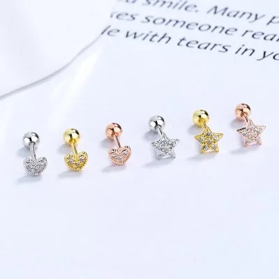 Bông Tai Bạc Nữ Cỡ Nhỏ Mini đính đá CZ Ngôi Sao Trái Tim Nora LILI 099734 1
