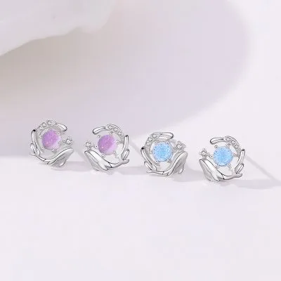 Bông Tai Bạc Nữ đính đá CZ Cá Voi Và Biển LILI 100585 1