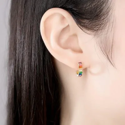 Bông Tai Bạc Nữ đính đá CZ Chữ C đa Sắc Lara LILI 100460 2