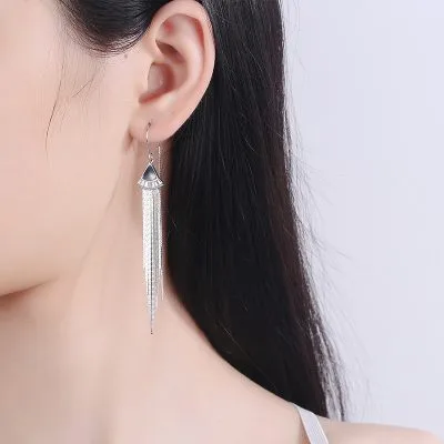 Bông Tai Bạc Nữ đính đá CZ Chuỗi Dây Dài Mia LILI 100841 2
