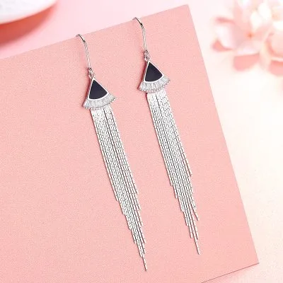 Bông Tai Bạc Nữ đính đá CZ Chuỗi Dây Dài Mia LILI 100841 3
