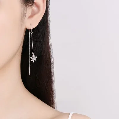 Bông Tai Bạc Nữ đính đá CZ Chuỗi Dây Hình Lá Phong Eva LILI 100875 3