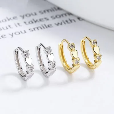 Bông Tai Bạc Nữ đính đá CZ Chuỗi Trái Tim Rene LILI 101326 1