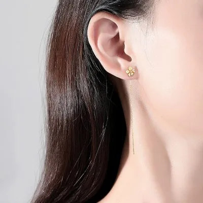 Bông Tai Bạc Nữ đính đá CZ Cuỗi Dây Dài Hoa Mai Vàng Lexi LILI 100278 3