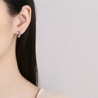 Bông Tai Bạc Nữ đính đá CZ đàn Bướm Xinh Robbie LILI 101337 2