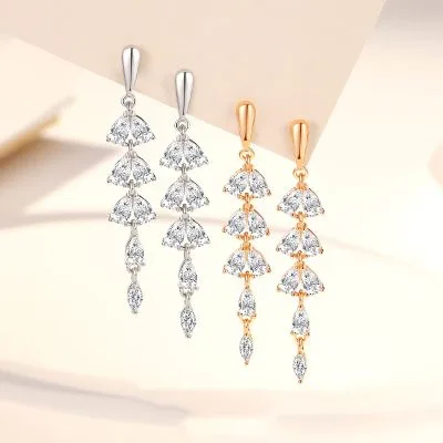 Bông Tai Bạc Nữ đính đá CZ Dạng Chuỗi Dài Cleo LILI 100634 1