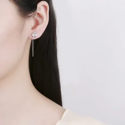 Bông Tai Bạc Nữ đính đá CZ Dạng Chuỗi Dài Cỏ 4 Lá Leah LILI 099793 1