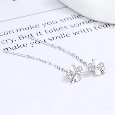 Bông Tai Bạc Nữ đính đá CZ Dạng Chuỗi Dài Cỏ 4 Lá Leah LILI 099793 2