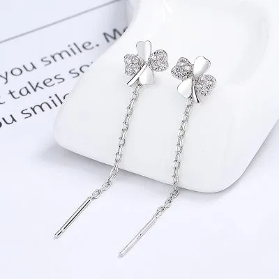 Bông Tai Bạc Nữ đính đá CZ Dạng Chuỗi Dài Cỏ 4 Lá Leah LILI 099793 5