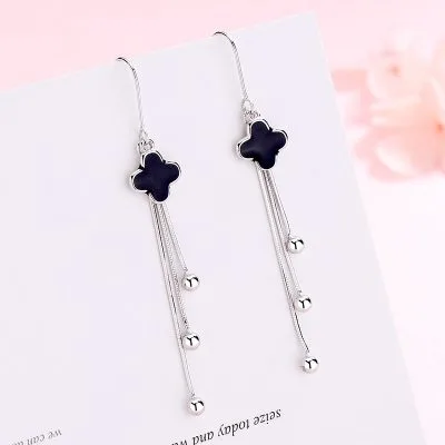 Bông Tai Bạc Nữ đính đá CZ Dạng Dây Dài Cỏ 4 Lá Tori LILI 100834 1