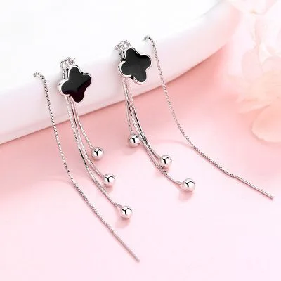 Bông Tai Bạc Nữ đính đá CZ Dạng Dây Dài Cỏ 4 Lá Tori LILI 100834 2
